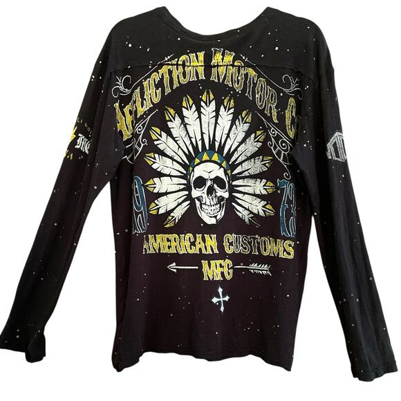 Affliction American Customs Motor Co Skull Long Sleeve T-Shirt size Medium - Picture 3 of 12